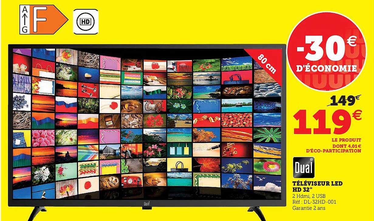 Téléviseur Led Hd 32" Dual