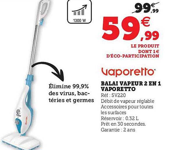 balai vapeur 2 en 1 vaporetto