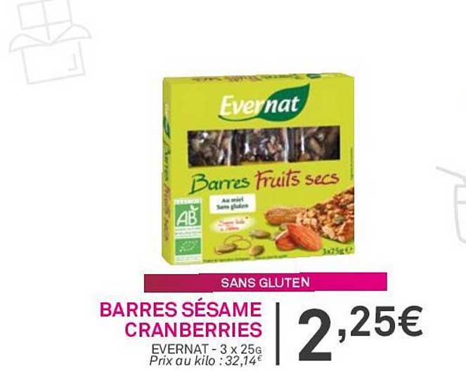 Barres Sésame Cranberries Evernat