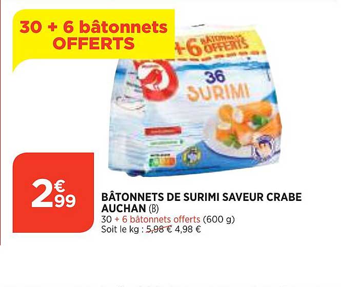 Bâtonnets De Surimi Saveur Crabe Auchan