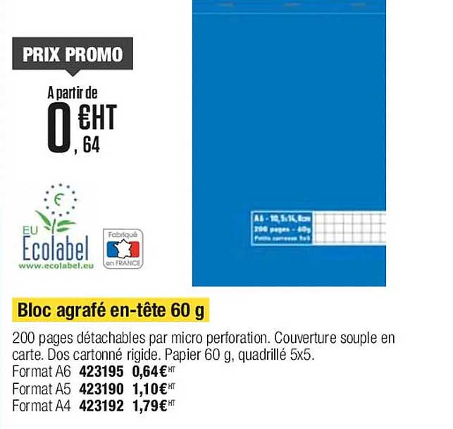 bloc agrafé en-tête 60 g