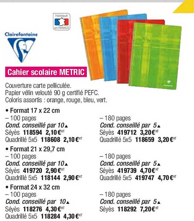 Cahier Scolaire Metric Clairefontaine