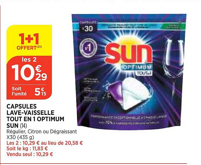 capsules lave-vaisselle tout en 1 optimum sun