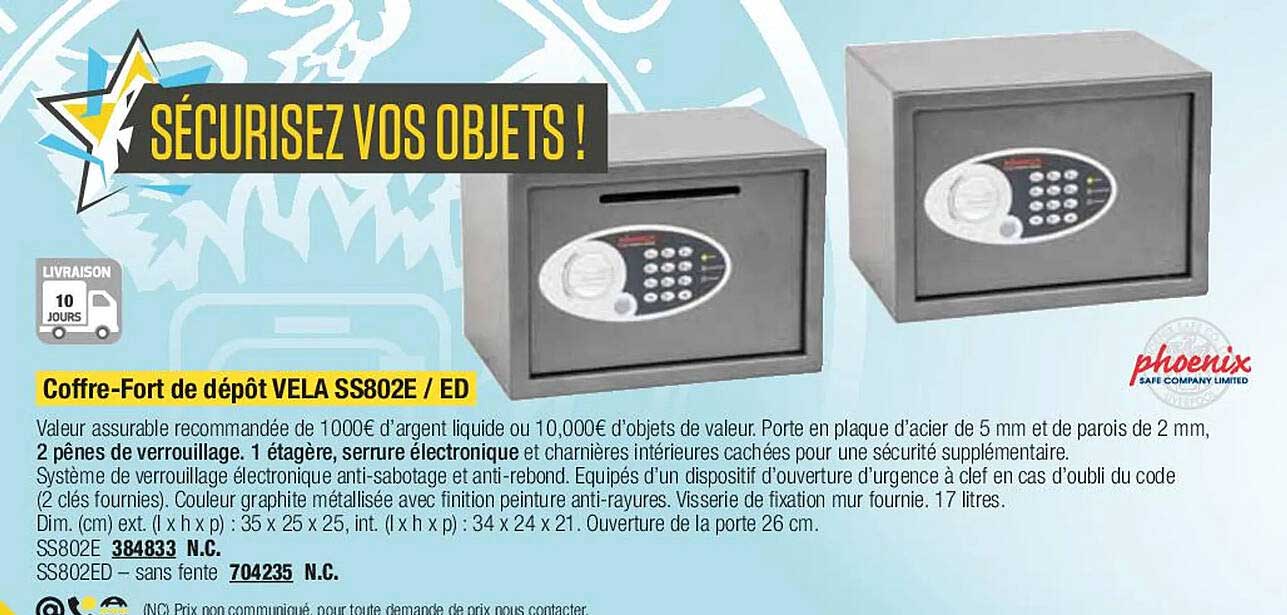 coffre-fort de dépot vela ss802e-ed phoenix