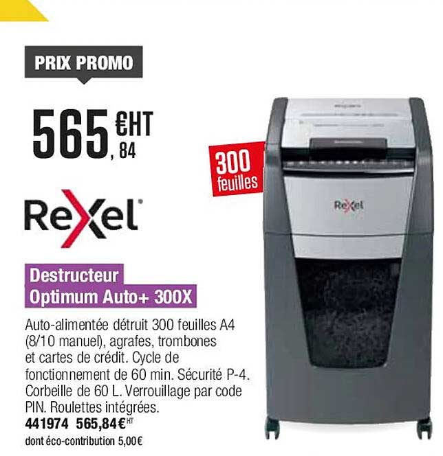 destructeur optimum auto+ 300x rexel