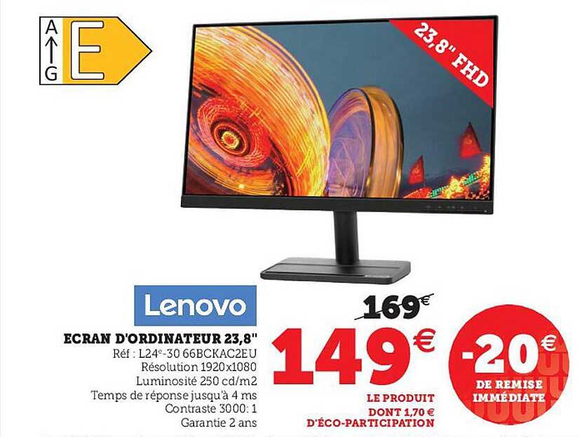 écran d'ordinateur 23,8" lenovo