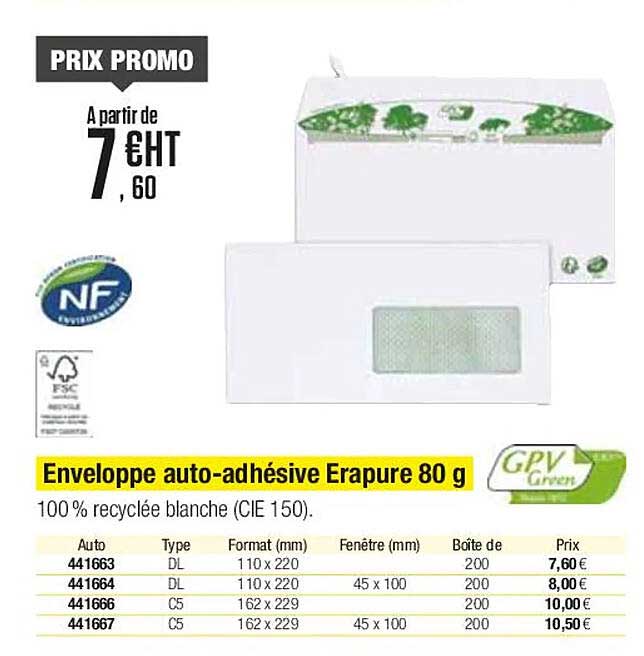 enveloppe auto-adhésive erapure 80 g gpv green