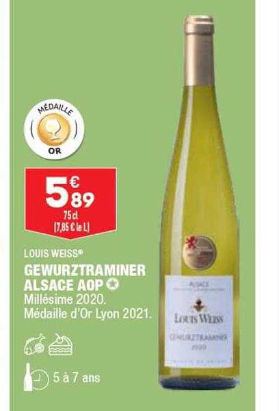 gewurztraminer alsace aop millésime 2020 louis weiss