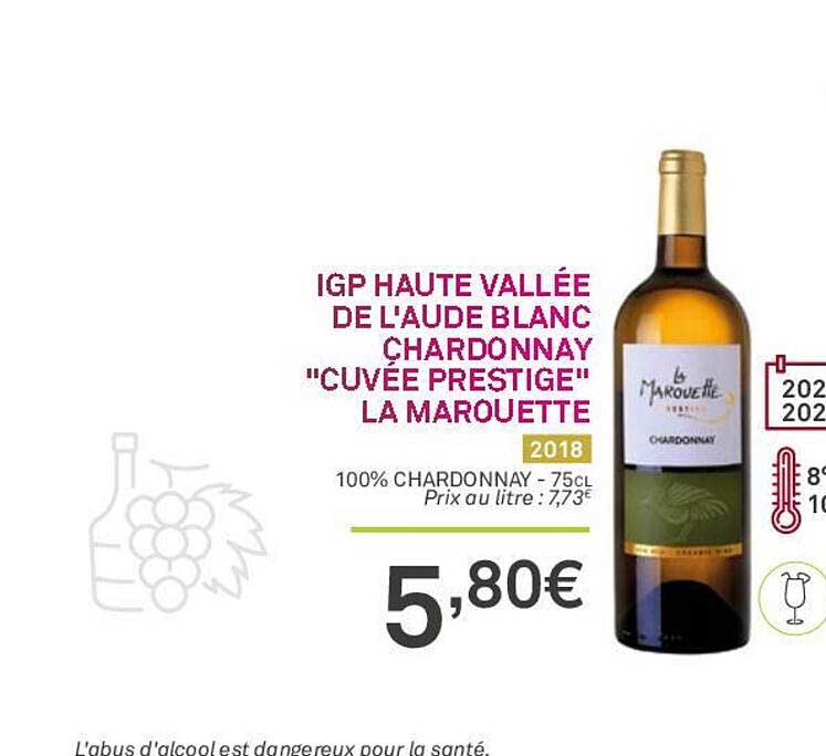 igp haute vallée de l'aude blanc chardonnay "cuvée prestige" la marouette 2018