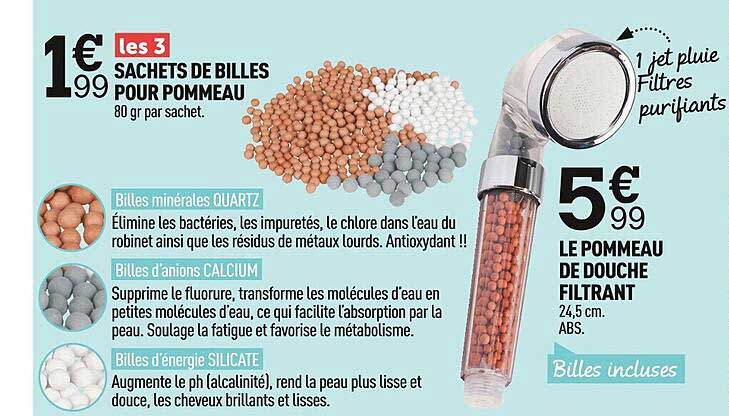 les 3 sachets de billes pour pommeau le pommeau de douche filtrant