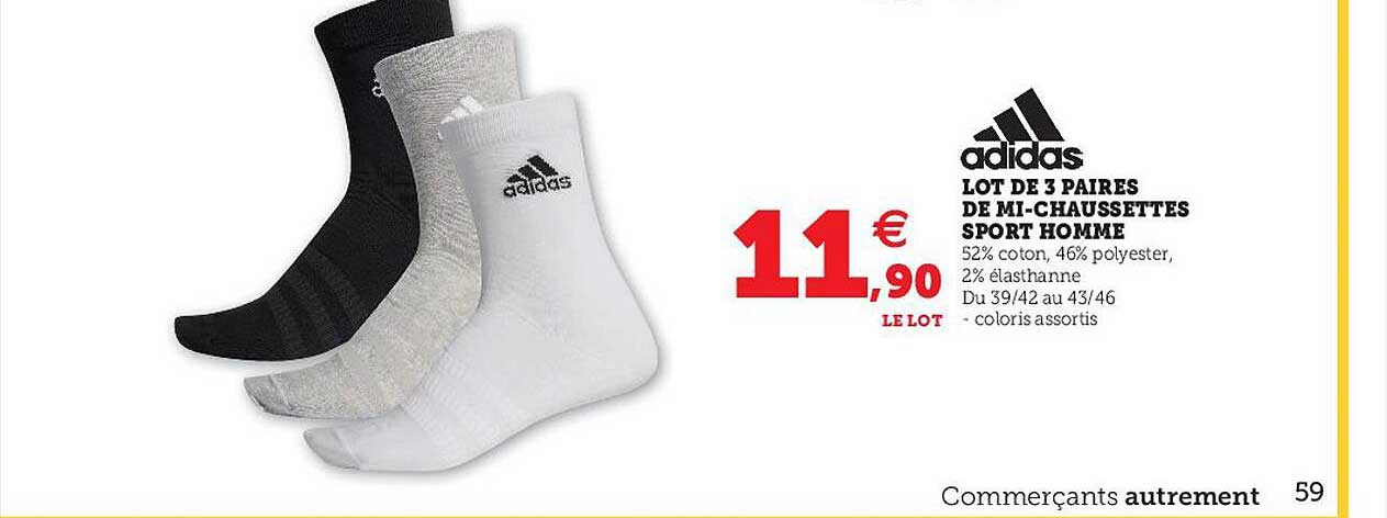 lot de 3 paires de mi-chaussettes sport homme adidas