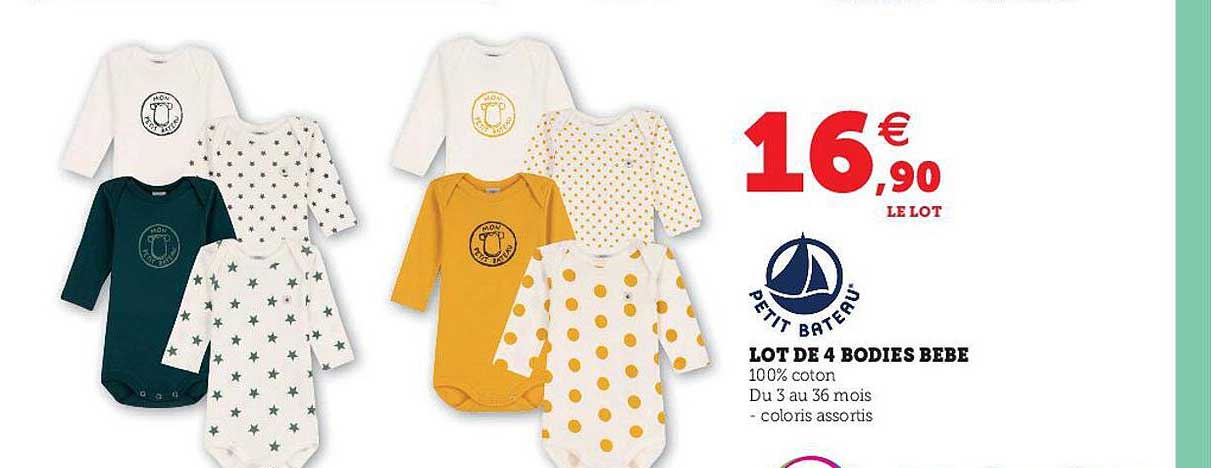 lot de 4 bodies bébé petit bateau