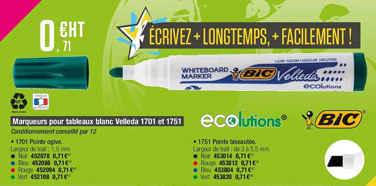 marqueurs pour tableaux blanc velleda 1701 et 1751 bic