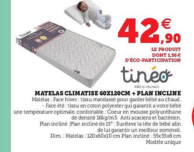 matelas climatisé 60 x 120 cm + plan incliné tinéo