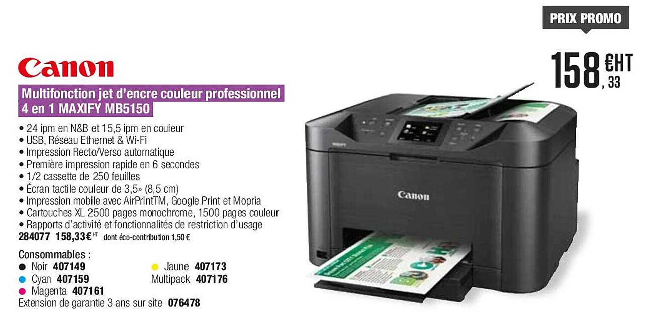 multifonction jet d'encre couleur professionnel 4 en 1 maxify mb5150 canon
