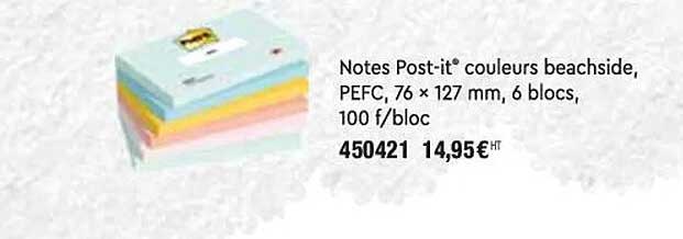 notes post-it couleurs beachside, pefc, 76 x 127 mm, 6 blocs, 100 f-bloc