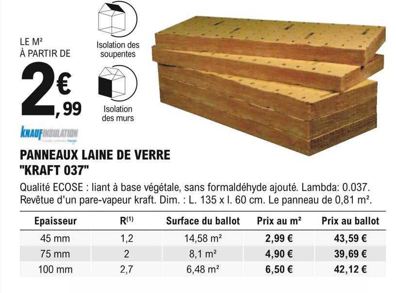 panneaux laine de verre "kraft 037" knauf insulation