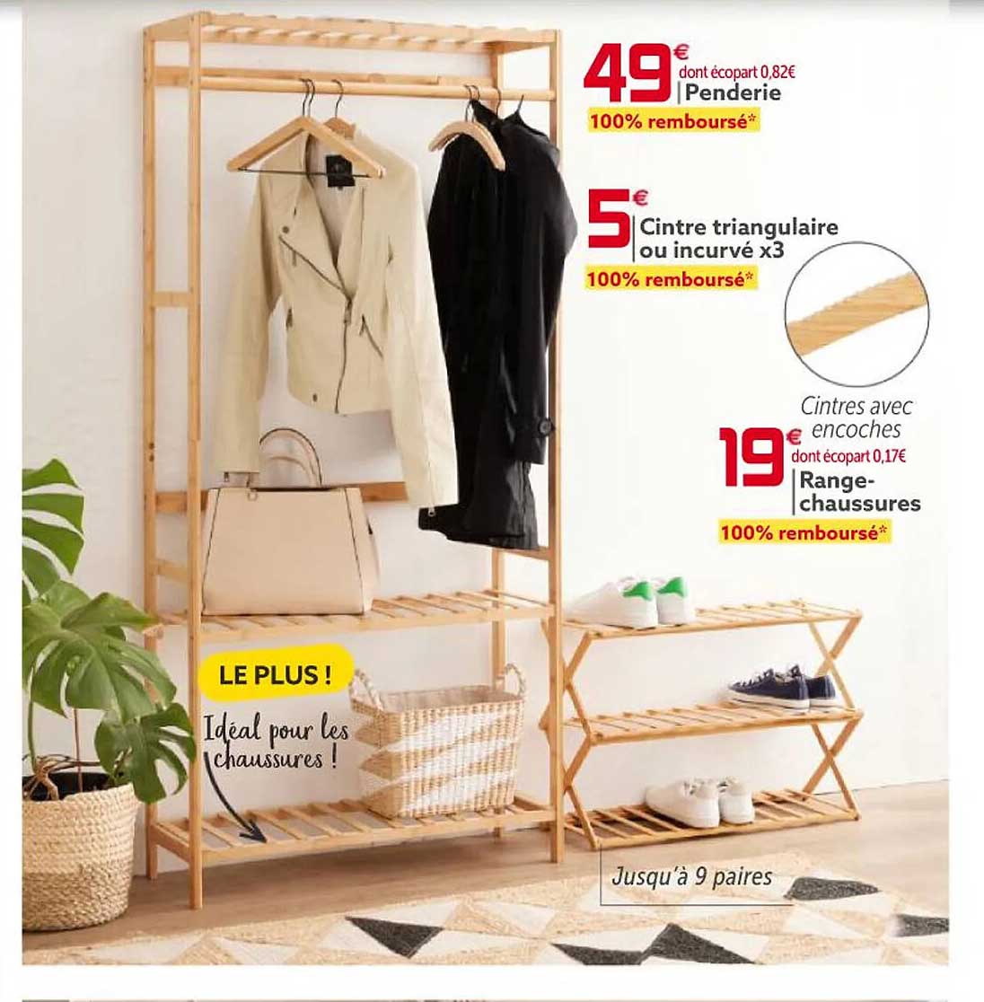 penderie, cintre triangulaire ou incurvé x 3, range-chaussures