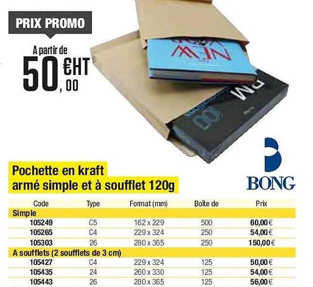 Pochette En Kraft Armé Simple Et à Soufflet 120 G Bong