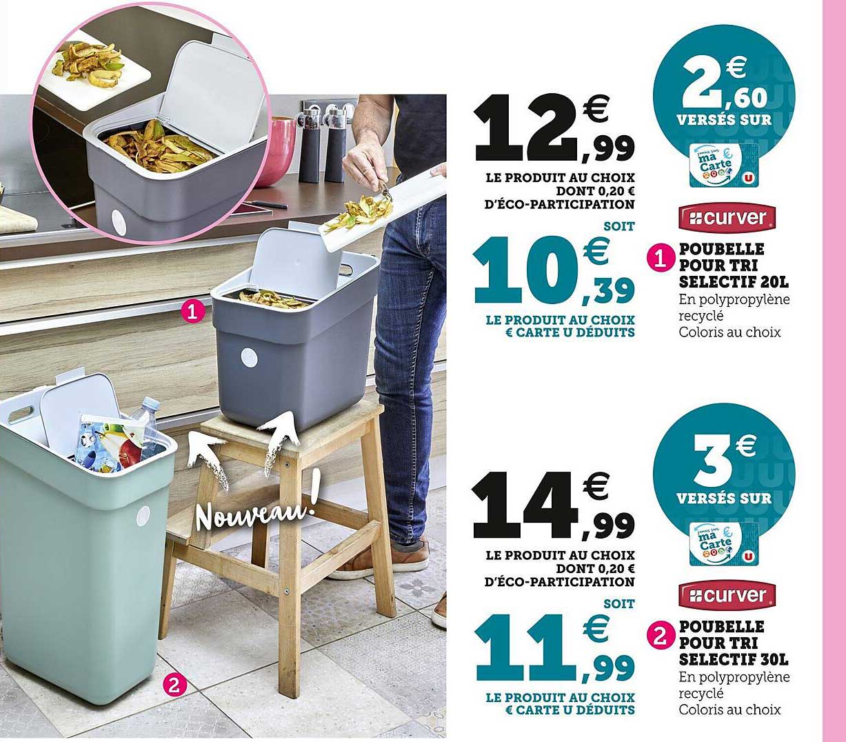 poubelle pour tri sélectif 20l curver, poubelle pour tri sélectif 30l curver