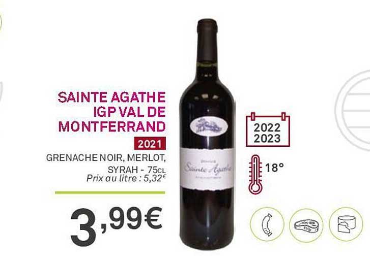 sainte agathe igp val de montferrand 2021 grenache noir, merlot, syrah