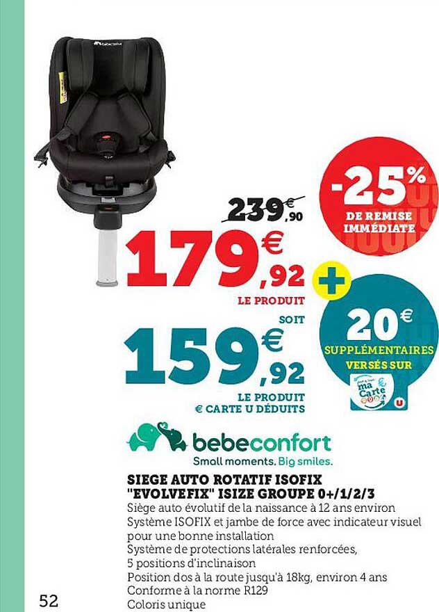 siège auto rotatif isofix "evolvefix" isize groupe 0+-1-2-3 bebeconfort