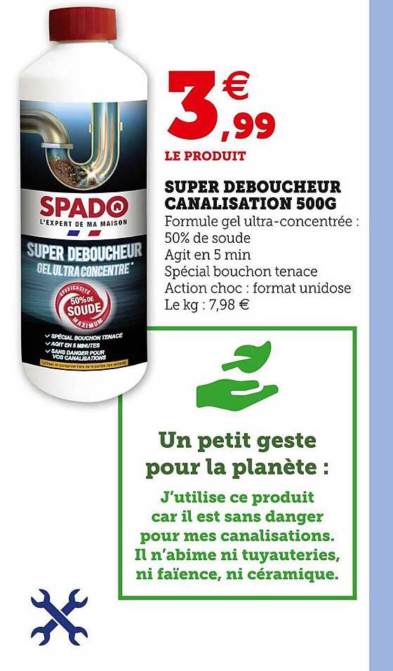 super déboucheur canalisation 500 g spado