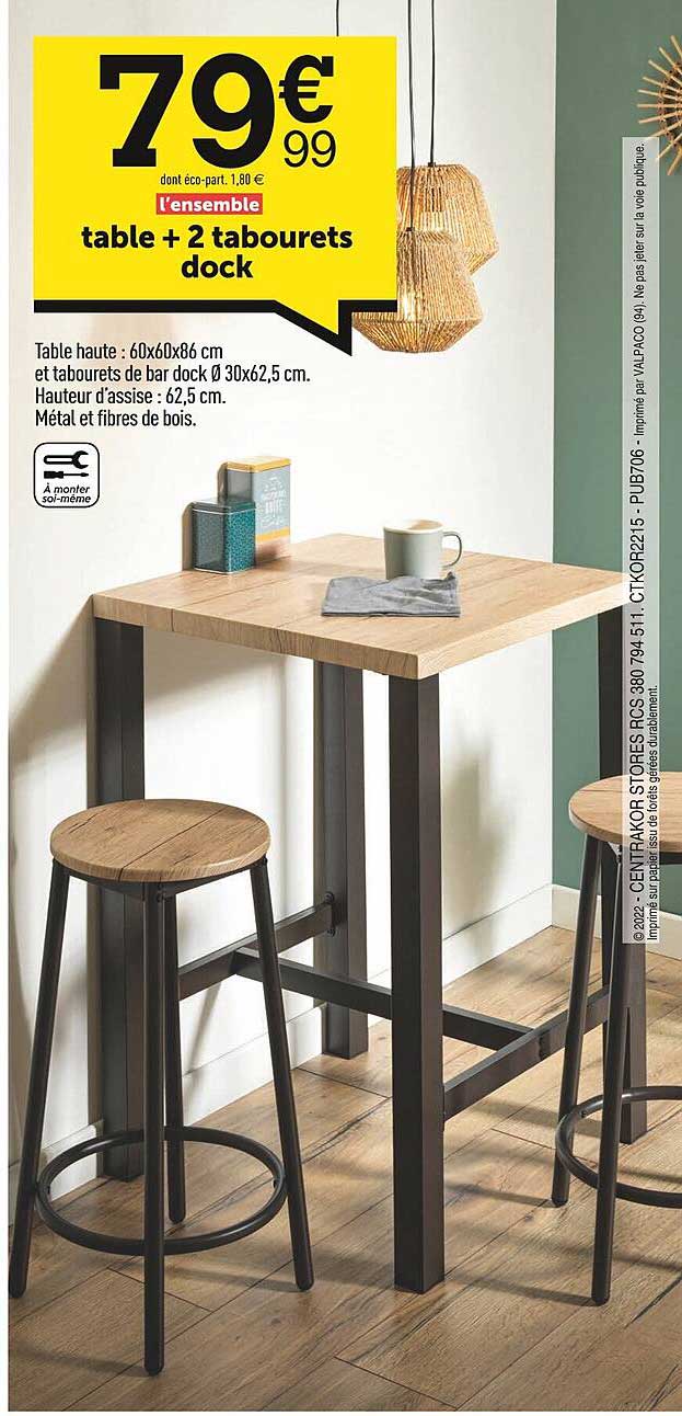 table + 2 tabourets dock l'ensemble