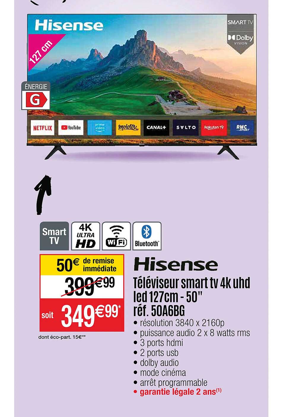 Téléviseur Smart Tv 4k Uhd Led 127 Cm - 50" Hisense