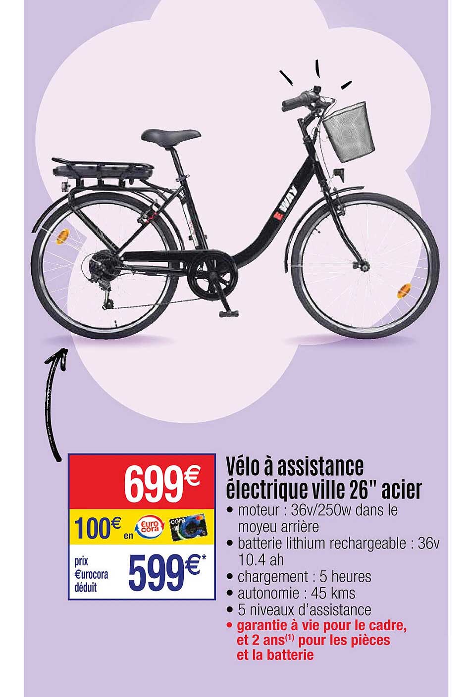vélo à assistance électrique ville 26" acier way