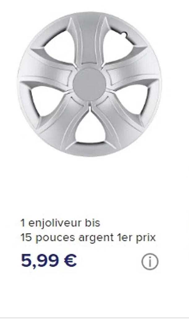 1 enjoliveur bis 15 pouces argent 1er prix