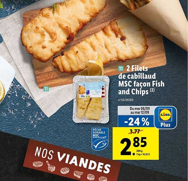 2 filets de cabillaud msc façon fish and chips