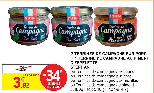 2 terrines de campagne pur porc + 1 terrine de campagne au piment d'espelette stephan