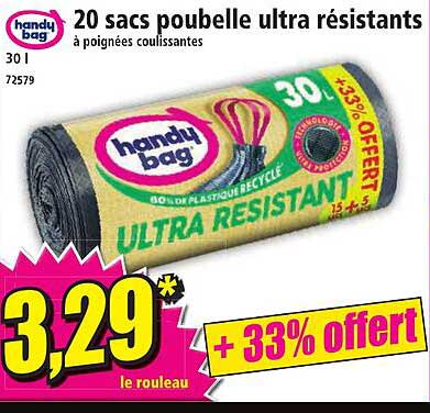 20 sacs poubelle ultra résistants handy bag