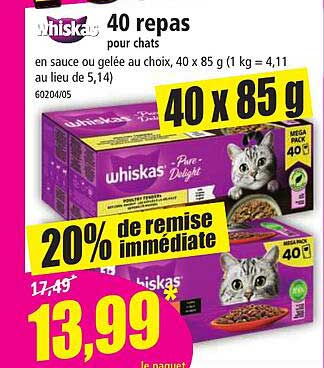 40 Repas Whiskas Pour Chats
