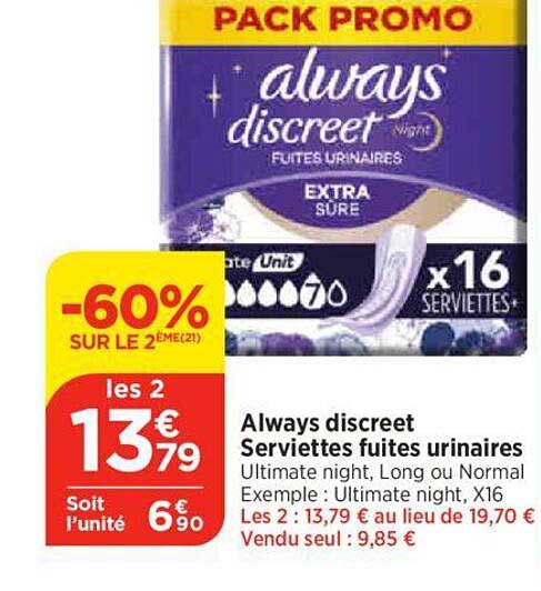 always discreet serviettes fuites urinaires