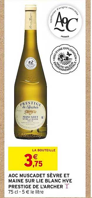 aoc muscadet sèvre et maine sur lie blanc hve prestige de l'archer