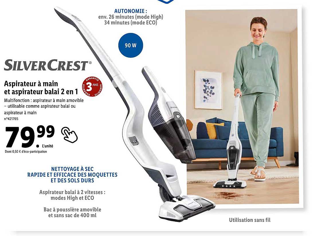aspirateur à main et aspirateur balai 2 en 1 silver crest
