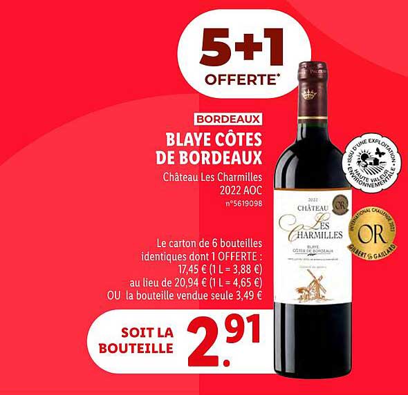 bordeaux blaye côtes de bordeaux château les charmilles 2022 aoc