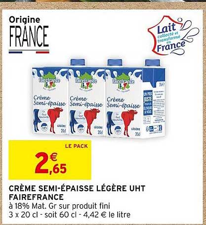 crème semi-épaisse légère uht fairefrance