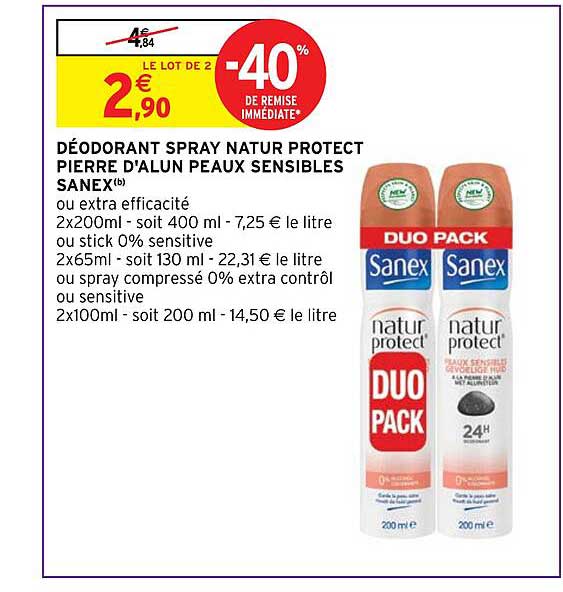 déodorant spray natur protect pierre d'alun peaux sensibles sanex