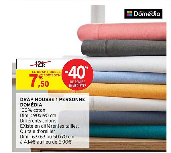 drap housse 1 personne domédia
