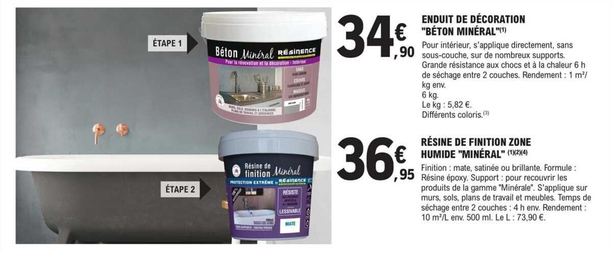 enduit de décoration "béton minéral", résine de finition zone humide "minéral"