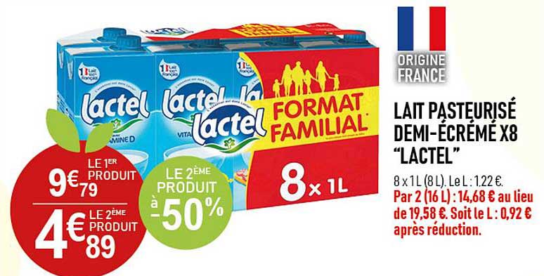 lait pasteurisé demi-écrémé x8 "lactel"