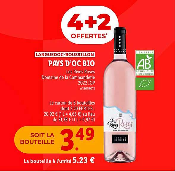 languedoc-roussillon pays d'oc bio les rives roses domaine de la commanderie 2022 igp