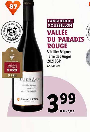 languedoc-roussillon vallée du paradis rouge vieilles vignes terre des anges 2021 igp