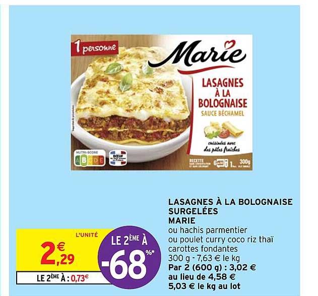 Lasagnes à La Bolognaise Surgelées Marie