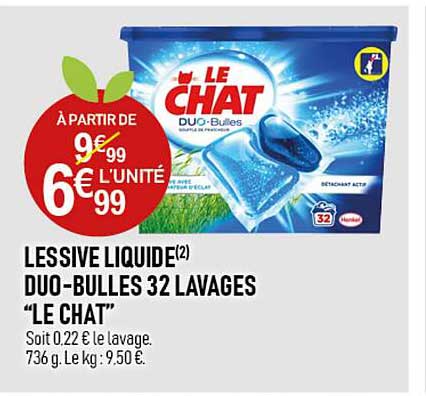 lessive liquide duo-bulles 32 lavages "le chat"