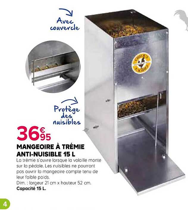 mangeoire à trémie anti-nuisible 15 l
