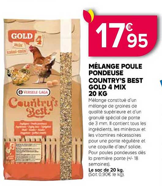 mélange poulet pondeuse country's best gold 4 mix 20 kg